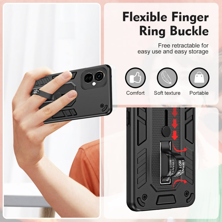 For Tecno Camon 19 Neo Variety Brave Armor Finger Loop Holder Phone Case(Black) - Tecno Cases by buy2fix | Online Shopping UK | buy2fix