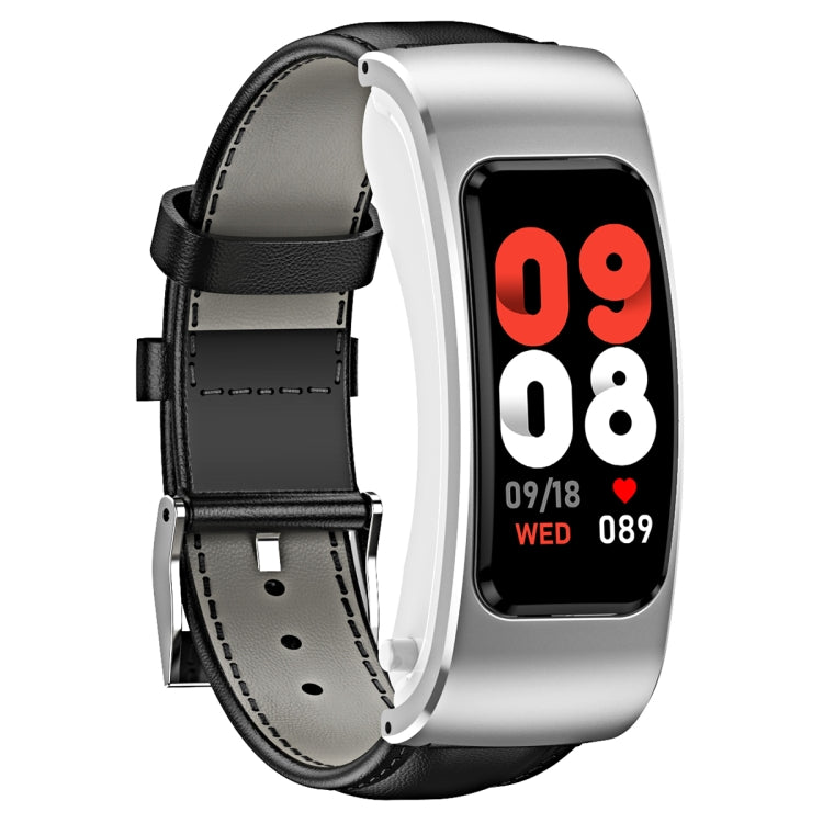 K60 1.08 inch Leather Band Earphone Detachable Life Waterproof Smart Watch Support Bluetooth Call(Black Silver) - Smart Wear by buy2fix | Online Shopping UK | buy2fix