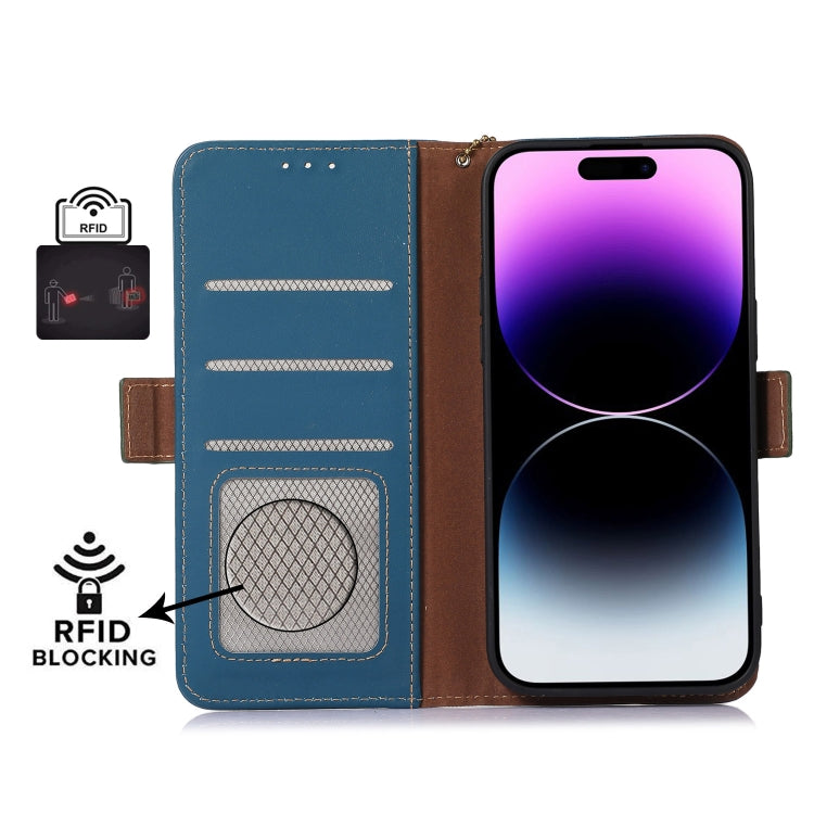 For Samsung Galaxy M14 5G Genuine Leather Magnetic RFID Leather Phone Case(Blue) - Galaxy Phone Cases by buy2fix | Online Shopping UK | buy2fix