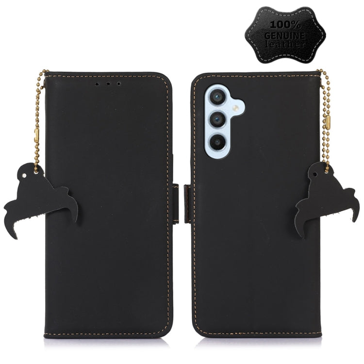 For Samsung Galaxy M14 5G Genuine Leather Magnetic RFID Leather Phone Case(Black) - Galaxy Phone Cases by buy2fix | Online Shopping UK | buy2fix