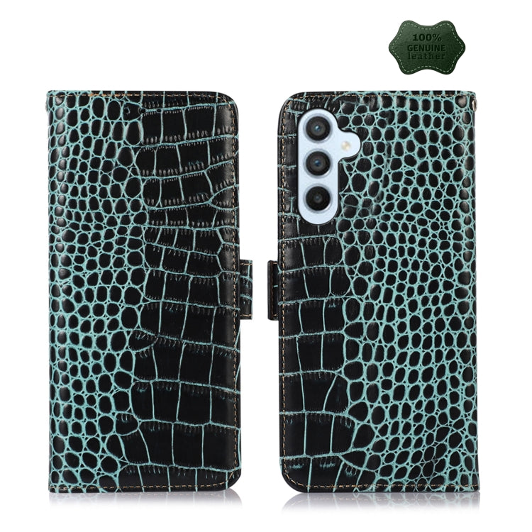 For Samsung Galaxy M14 5G Crocodile Top Layer Cowhide Leather Phone Case(Green) - Galaxy Phone Cases by buy2fix | Online Shopping UK | buy2fix