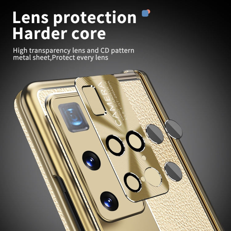 For Huawei Mate X2 Litchi Pattern Magnetic Shell Film Integrated Shockproof Phone Case(Champagne Gold) - Huawei Cases by buy2fix | Online Shopping UK | buy2fix