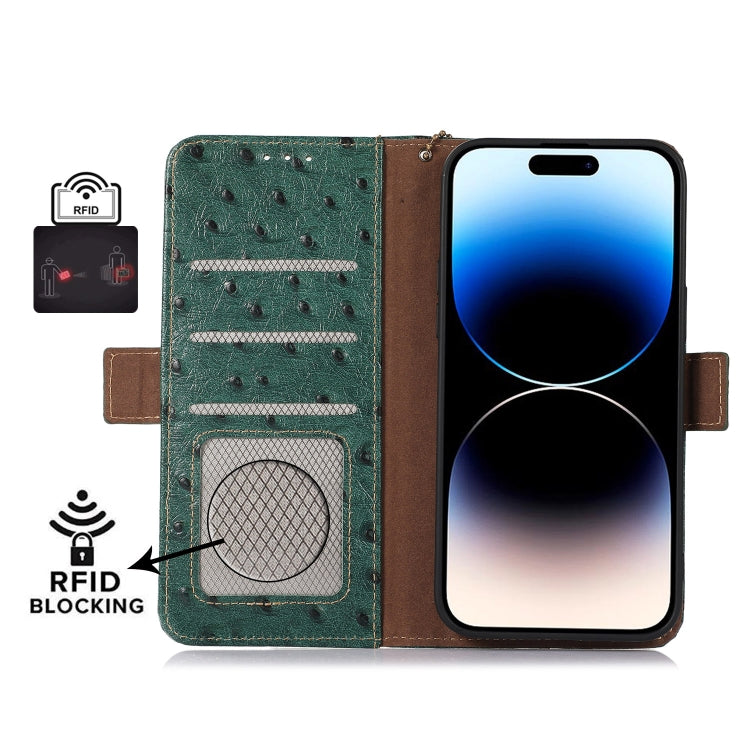 For Samsung Galaxy A24 4G / A25 5G Ostrich Pattern Genuine Leather RFID Phone Case(Green) - Galaxy Phone Cases by buy2fix | Online Shopping UK | buy2fix