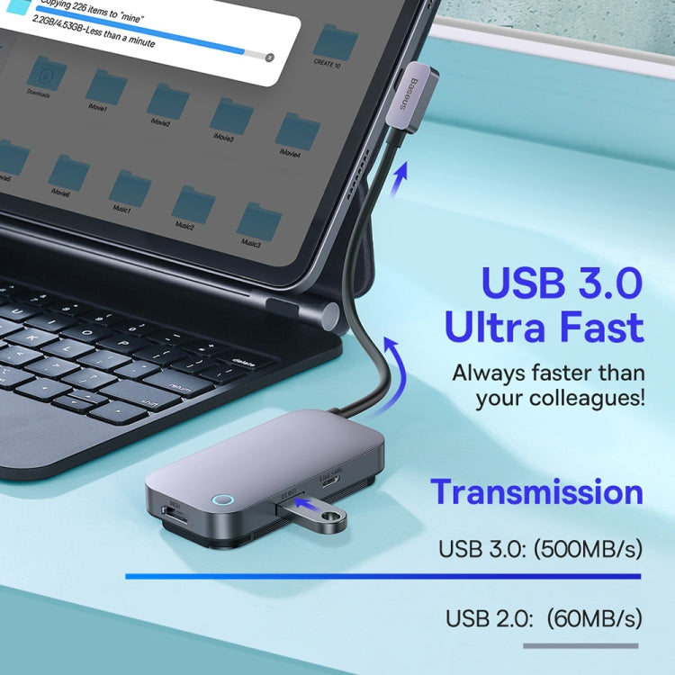 Baseus WKWJ000113 6 in 1 USB-C / Type-C to USB3.0+HDMI+USB-C / Type-C+3.5mm+SD/TF HUB Adapter(Space Grey) - Computer & Networking by Baseus | Online Shopping UK | buy2fix