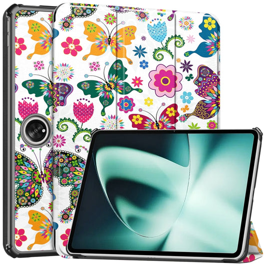 For OnePlus Pad Custer Painted 3-Fold Holder Smart Leather Tablet Case(Colorful Butterflies) - Others by buy2fix | Online Shopping UK | buy2fix