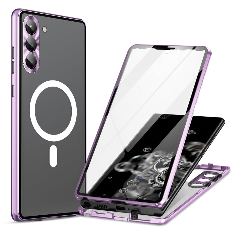 For Samsung Galaxy S21 5G HD Full Cover Magsafe Magnetic Metal Tempered Glass Phone Case(Purple) - Galaxy S21 5G Cases by buy2fix | Online Shopping UK | buy2fix