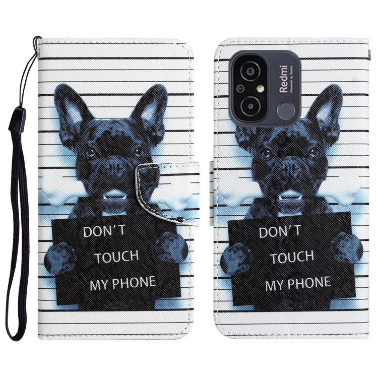 For Xiaomi Redmi 12C Colored Drawing Leather Phone Case(Black Dog) - Xiaomi Cases by buy2fix | Online Shopping UK | buy2fix