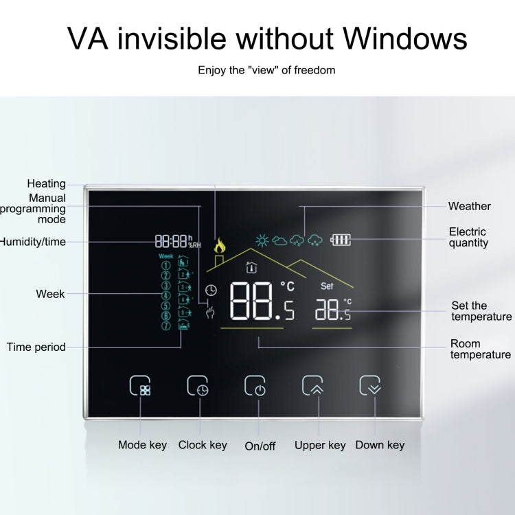 BHT-8000RF-VA- GC Wireless Smart LED Screen Thermostat Without WiFi, Specification:Boiler Heating - Consumer Electronics by buy2fix | Online Shopping UK | buy2fix