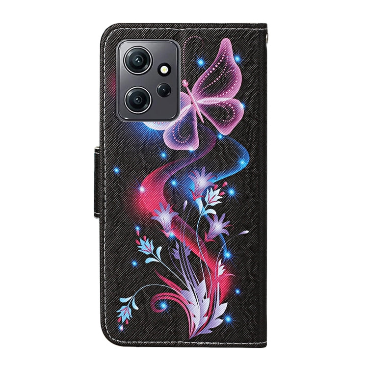 For Xiaomi Redmi Note 12 4G Global Colored Drawing Pattern Flip Leather Phone Case(Fluorescent Butterfly) - Note 12 Cases by buy2fix | Online Shopping UK | buy2fix