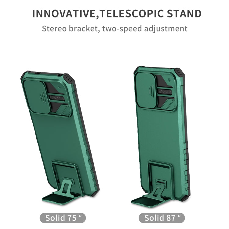 For Xiaomi Redmi Note 12 5G / Poco X5 Stereoscopic Holder Sliding Camshield Phone Case(Green) - Note 12 Cases by buy2fix | Online Shopping UK | buy2fix