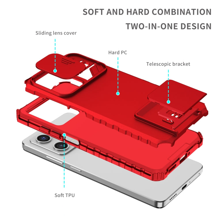 For Xiaomi Redmi Note 12 Pro 5G / Poco X5 Pro Stereoscopic Holder Sliding Camshield Phone Case(Red) - Note 12 Pro Cases by buy2fix | Online Shopping UK | buy2fix