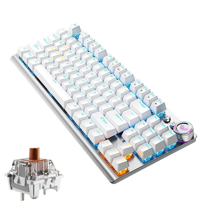 AULA F3001 Backlit 87 Keys Wired/Wireless/Bluetooth Three Model Mechanical Gaming Keyboard(Silver White Tea Shaft) - Wireless Keyboard by AULA | Online Shopping UK | buy2fix