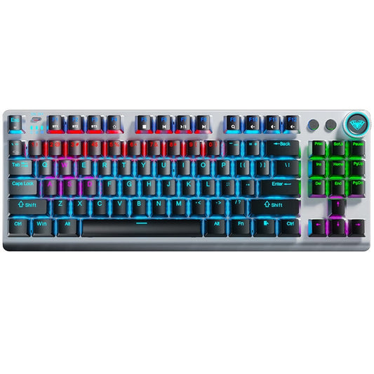 AULA F3001 Backlit 87 Keys Wired/Wireless/Bluetooth Three Model Mechanical Gaming Keyboard(Silver Black Green Shaft) -  by AULA | Online Shopping UK | buy2fix