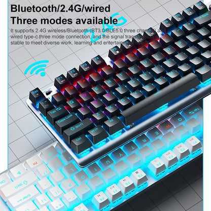 AULA F3001 Backlit 87 Keys Wired/Wireless/Bluetooth Three Model Mechanical Gaming Keyboard(Silver White Tea Shaft) - Wireless Keyboard by AULA | Online Shopping UK | buy2fix