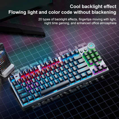 AULA F3001 Backlit 87 Keys Wired/Wireless/Bluetooth Three Model Mechanical Gaming Keyboard(Silver White Tea Shaft) - Wireless Keyboard by AULA | Online Shopping UK | buy2fix