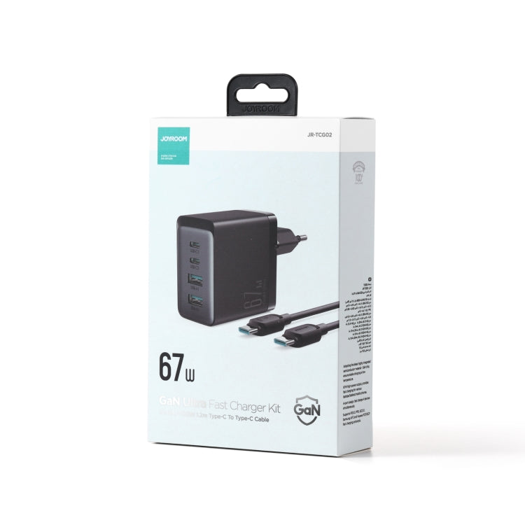 JOYROOM TCG02 Gallium Nitride 67W Dual USB+Dual USB-C/Type-C Multi-Port Charger Set, Specification:EU Plug(Black) - USB Charger by JOYROOM | Online Shopping UK | buy2fix