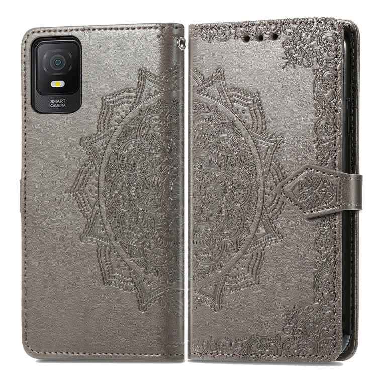 For TCL 403 Mandala Flower Embossed Leather Phone Case(Grey) - More Brand by buy2fix | Online Shopping UK | buy2fix