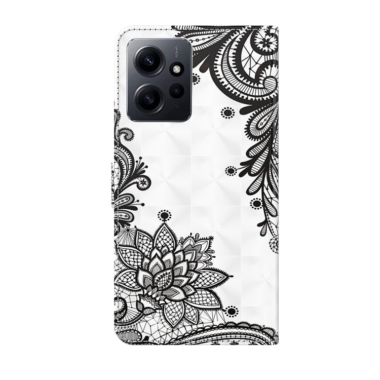 For Xiaomi Redmi Note 12 4G Global 3D Painting Pattern Flip Leather Phone Case(Diagonal Black Flower) - Note 12 Cases by buy2fix | Online Shopping UK | buy2fix