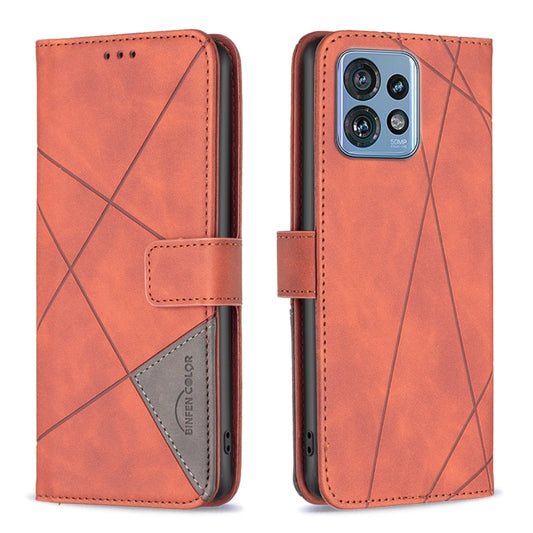 For Motorola Edge 40 Pro 5G / Moto X40 / X40 Pro Magnetic Buckle Rhombus Texture Leather Phone Case(Brown) - Motorola Cases by buy2fix | Online Shopping UK | buy2fix