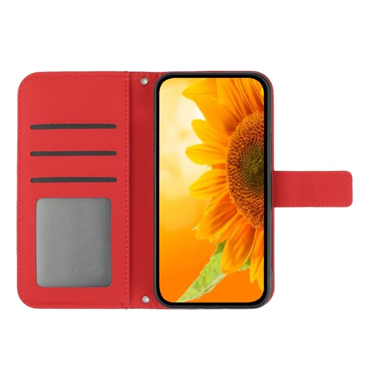 For Sony Xperia 10 V HT04 Skin Feel Sun Flower Embossed Flip Leather Phone Case with Lanyard(Red) - Sony Cases by buy2fix | Online Shopping UK | buy2fix