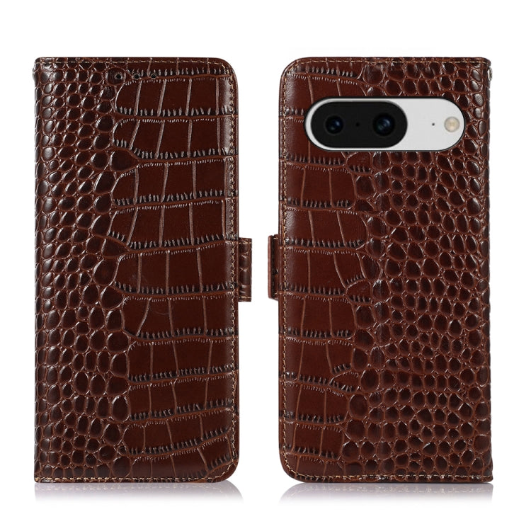 For Google Pixel 8 Crocodile Top Layer Cowhide Leather Phone Case(Brown) - Google Cases by buy2fix | Online Shopping UK | buy2fix