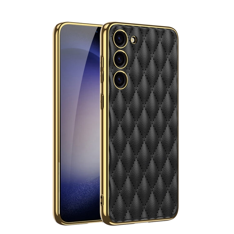 For Samsung Galaxy S23+ 5G GKK Rhombus Pattern Electroplating Plain PU Phone Case(Black) - Galaxy S23+ 5G Cases by GKK | Online Shopping UK | buy2fix