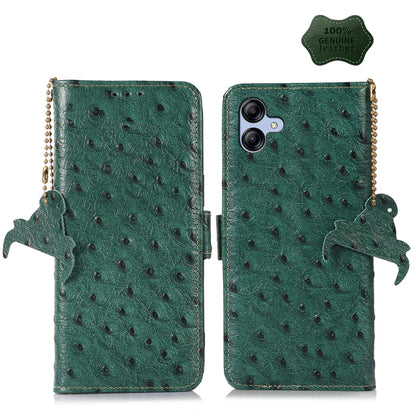 For Samsung Galaxy F14 5G Ostrich Pattern Genuine Leather RFID Phone Case(Green) - Galaxy Phone Cases by buy2fix | Online Shopping UK | buy2fix