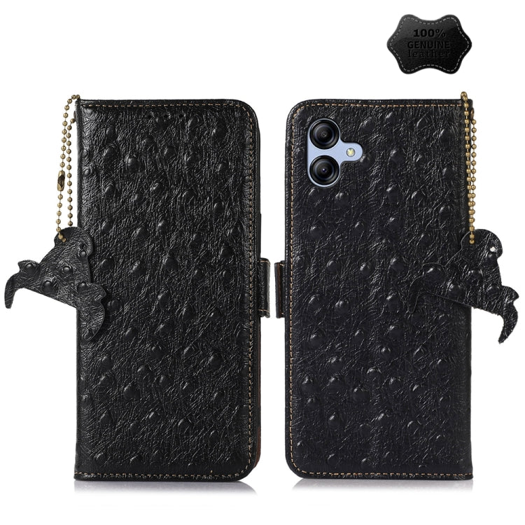 For Samsung Galaxy F14 5G Ostrich Pattern Genuine Leather RFID Phone Case(Black) - Galaxy Phone Cases by buy2fix | Online Shopping UK | buy2fix