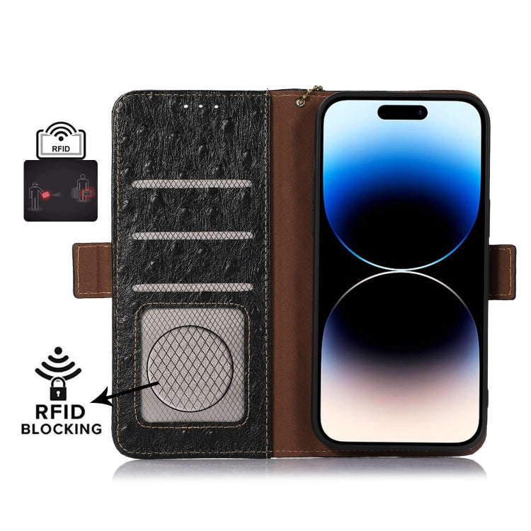 For Samsung Galaxy F14 5G Ostrich Pattern Genuine Leather RFID Phone Case(Black) - Galaxy Phone Cases by buy2fix | Online Shopping UK | buy2fix