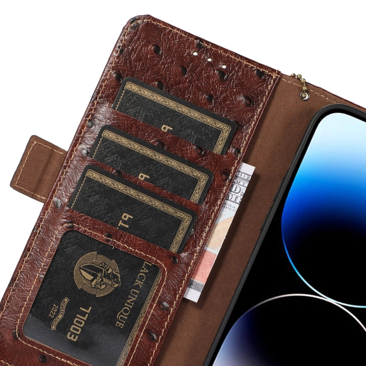 For Samsung Galaxy F14 5G Ostrich Pattern Genuine Leather RFID Phone Case(Coffee) - Galaxy Phone Cases by buy2fix | Online Shopping UK | buy2fix