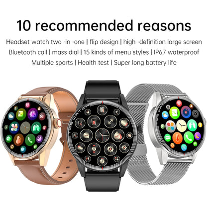 R6 1.32 inch Round Screen 2 in 1 Bluetooth Earphone Smart Watch, Support Bluetooth Call / Health Monitoring(Black Leather Strap) -  by buy2fix | Online Shopping UK | buy2fix