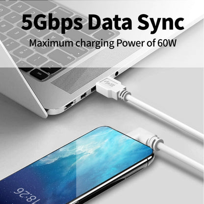 3m USB to USB-C / Type-C Elbow 5Gbps 60W USB3.1 Gen1 Fast Charging Data-sync Cable(White) -  by buy2fix | Online Shopping UK | buy2fix