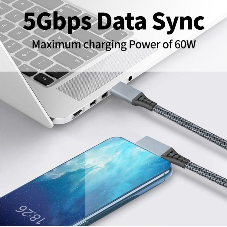 5m USB-C / Type-C to USB-C / Type-C Elbow 5Gbps 60W USB3.1 Gen1 Fast Charging Data-sync Cable(Grey) -  by buy2fix | Online Shopping UK | buy2fix