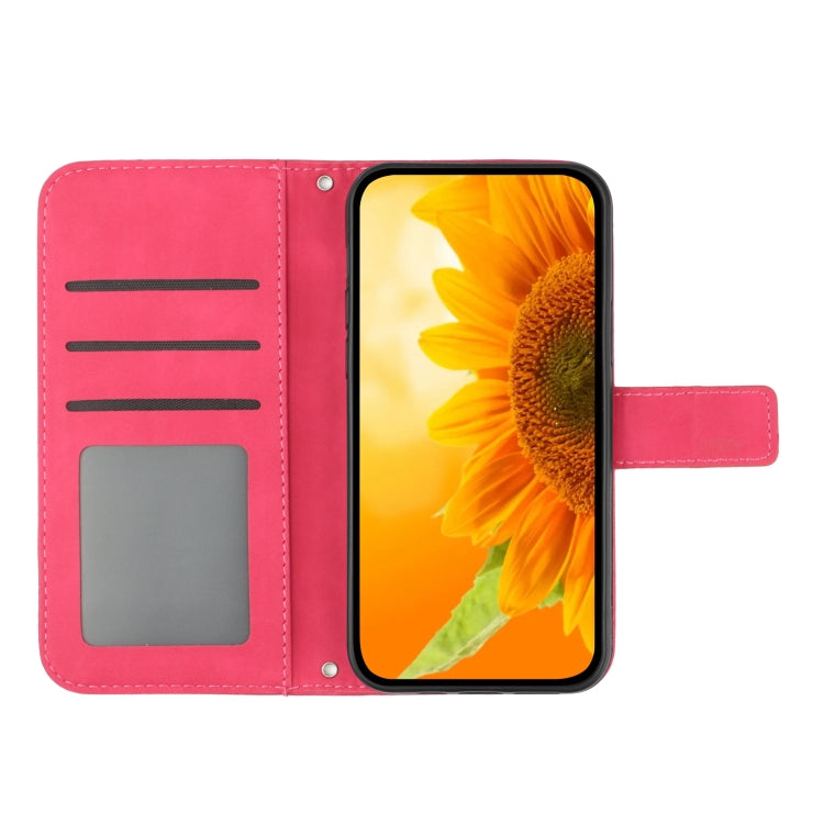 For Xiaomi Poco F5 Skin Feel Sun Flower Embossed Flip Leather Phone Case with Lanyard(Rose Red) - Xiaomi Cases by buy2fix | Online Shopping UK | buy2fix