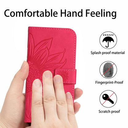 For Xiaomi Poco F5 Skin Feel Sun Flower Embossed Flip Leather Phone Case with Lanyard(Rose Red) - Xiaomi Cases by buy2fix | Online Shopping UK | buy2fix