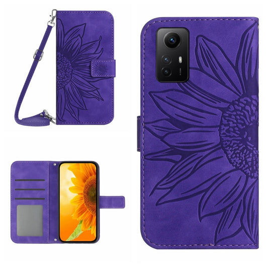 For Xiaomi Redmi Note 12S Skin Feel Sun Flower Embossed Flip Leather Phone Case with Lanyard(Purple) - Xiaomi Cases by buy2fix | Online Shopping UK | buy2fix