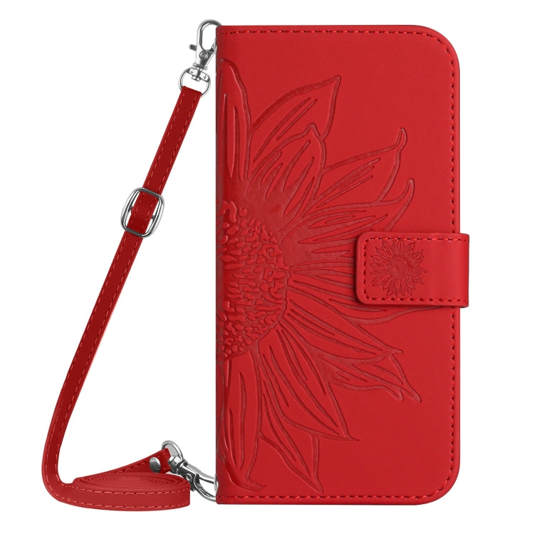 For Xiaomi Redmi Note 12S Skin Feel Sun Flower Embossed Flip Leather Phone Case with Lanyard(Red) - Xiaomi Cases by buy2fix | Online Shopping UK | buy2fix