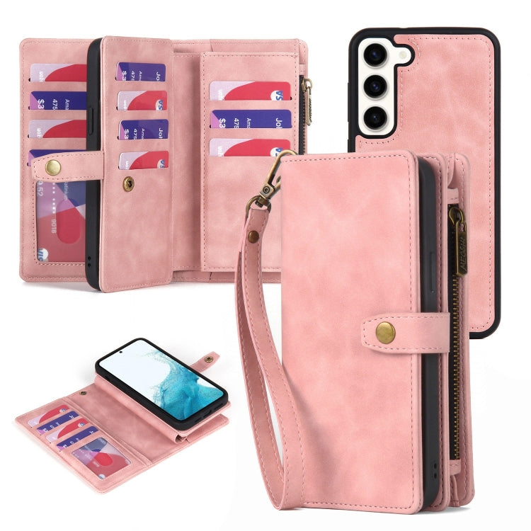 For Samsung Galaxy S21 FE 5G Zipper Wallet Detachable MagSafe Leather Phone Case(Pink) - Galaxy Phone Cases by buy2fix | Online Shopping UK | buy2fix