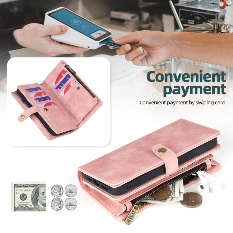 For Samsung Galaxy S10+ Zipper Wallet Detachable MagSafe Leather Phone Case(Pink) - Galaxy Phone Cases by buy2fix | Online Shopping UK | buy2fix