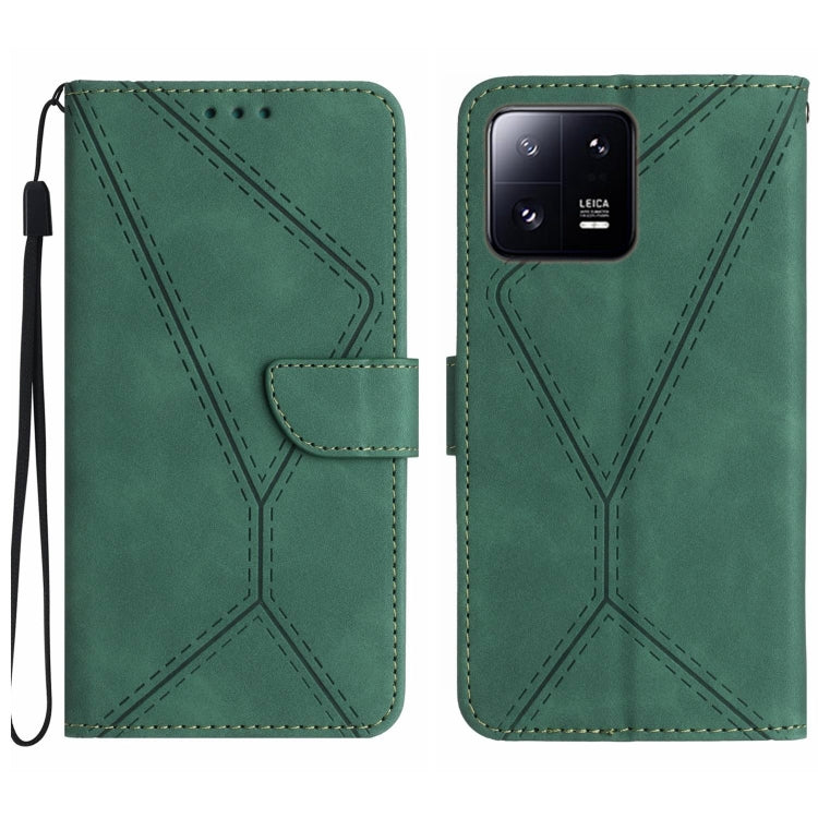 For Xiaomi 13 Stitching Embossed Leather Phone Case(Green) - 13 Cases by buy2fix | Online Shopping UK | buy2fix