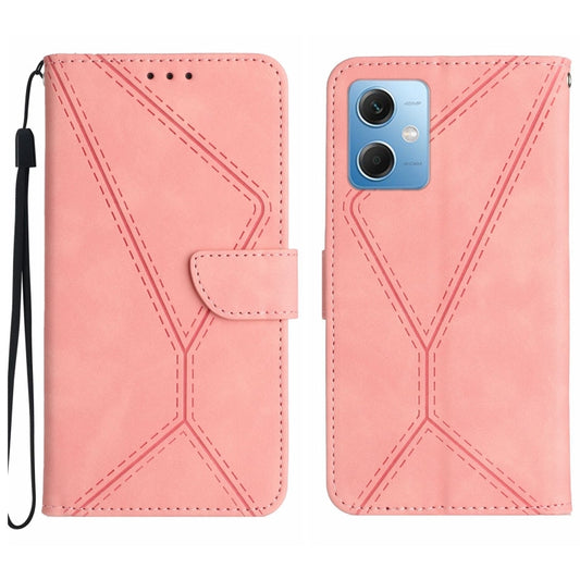 For Xiaomi Redmi Note 12 5G Stitching Embossed Leather Phone Case(Pink) - Note 12 Cases by buy2fix | Online Shopping UK | buy2fix