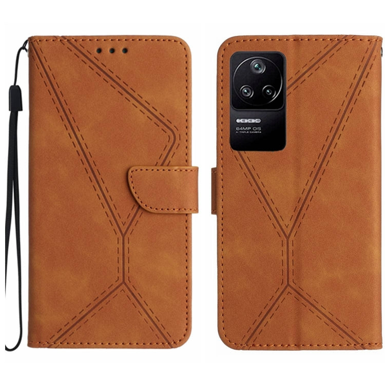 For Xiaomi POCO F4 5G Stitching Embossed Leather Phone Case(Brown) - Xiaomi Cases by buy2fix | Online Shopping UK | buy2fix