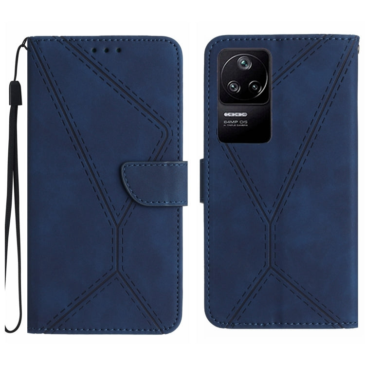 For Xiaomi POCO F4 5G Stitching Embossed Leather Phone Case(Blue) - Xiaomi Cases by buy2fix | Online Shopping UK | buy2fix