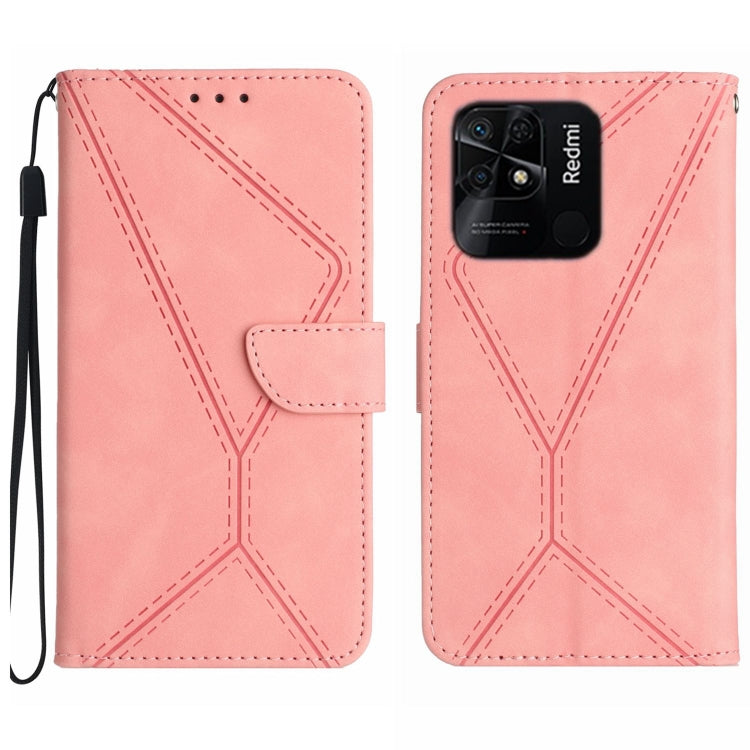 For Xiaomi Redmi 10C Stitching Embossed Leather Phone Case(Pink) - Xiaomi Cases by buy2fix | Online Shopping UK | buy2fix