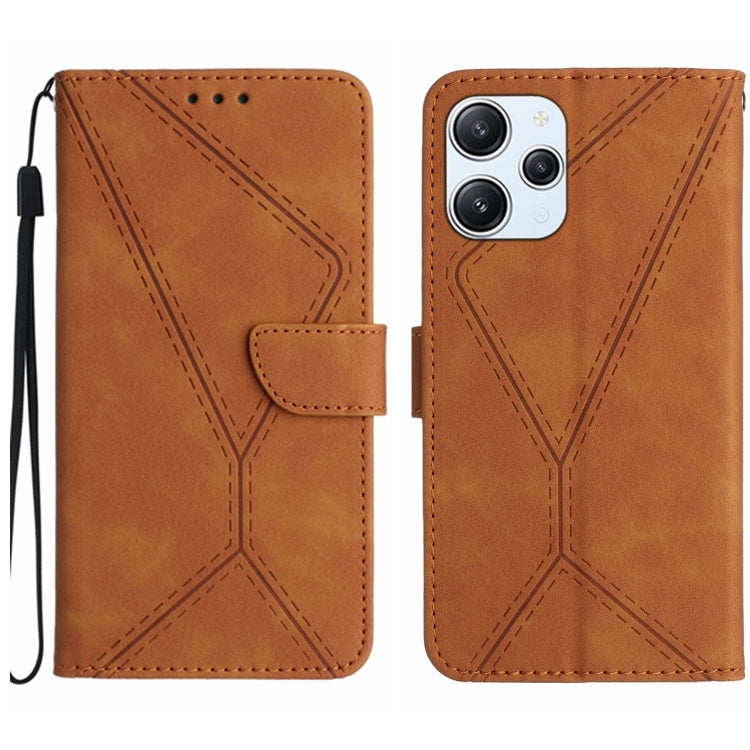 For Xiaomi Redmi 12 4G Global Stitching Embossed Leather Phone Case(Brown) - Xiaomi Cases by buy2fix | Online Shopping UK | buy2fix