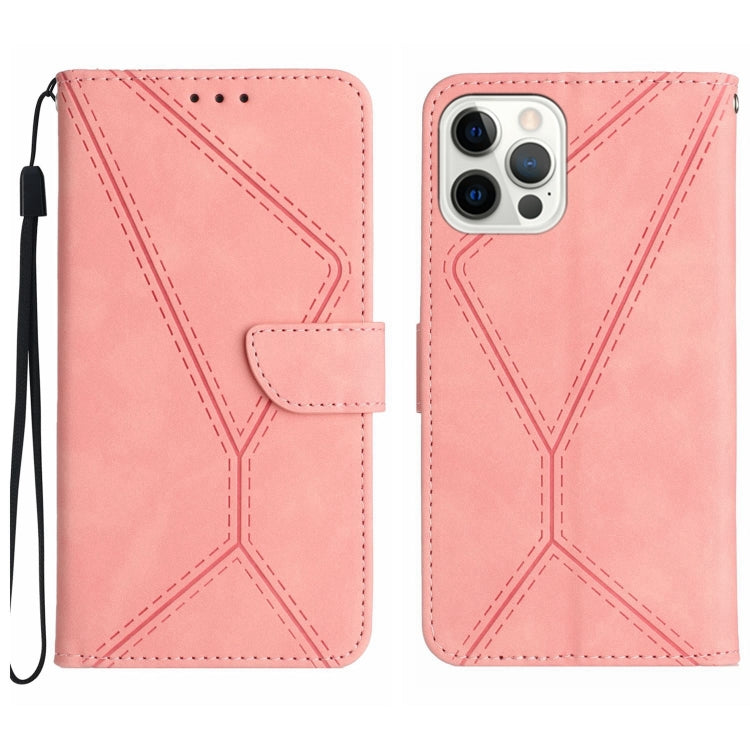 For iPhone 12 Pro Max Stitching Embossed Leather Phone Case(Pink) - iPhone 12 Pro Max Cases by buy2fix | Online Shopping UK | buy2fix