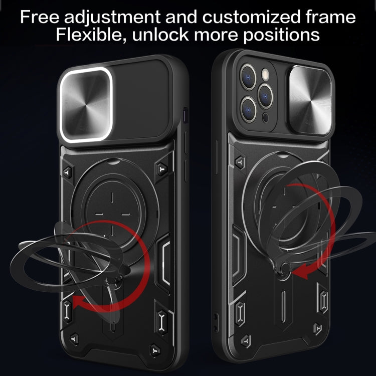 For iPhone 12 Pro CD Texture Sliding Camshield Magnetic Holder Phone Case(Black) - iPhone 12 / 12 Pro Cases by buy2fix | Online Shopping UK | buy2fix