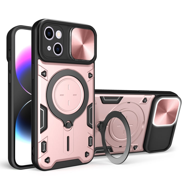 For iPhone 15 Plus CD Texture Sliding Camshield Magnetic Holder Phone Case(Pink) - iPhone 15 Plus Cases by buy2fix | Online Shopping UK | buy2fix