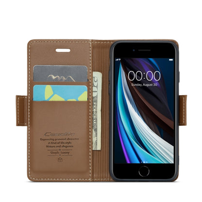 For iPhone SE 2022/SE 2020/6/7/8 CaseMe 023 Butterfly Buckle Litchi Texture RFID Anti-theft Leather Phone Case(Brown) - More iPhone Cases by CaseMe | Online Shopping UK | buy2fix