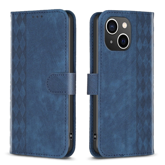 For iPhone 15 Plus Plaid Embossed Leather Phone Case(Blue) - iPhone 15 Plus Cases by buy2fix | Online Shopping UK | buy2fix